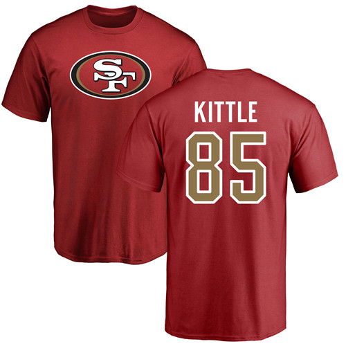 Men San Francisco 49ers Red George Kittle Name and Number Logo #85 NFL T Shirt->youth nfl jersey->Youth Jersey